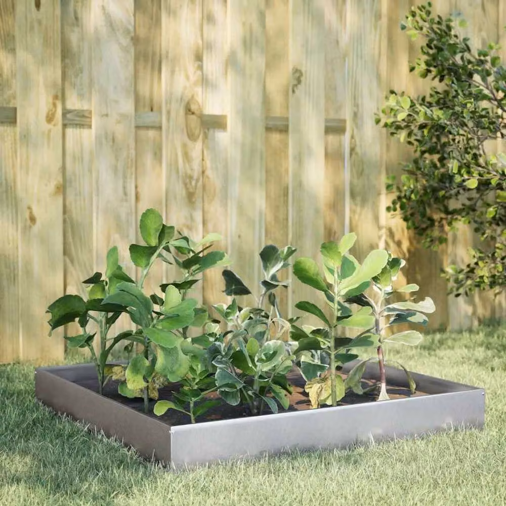 Berkfield Home Garden Galvanised Steel Raised Bed in Silver, W/D/H: 100 x 100 x 26 cm – 2