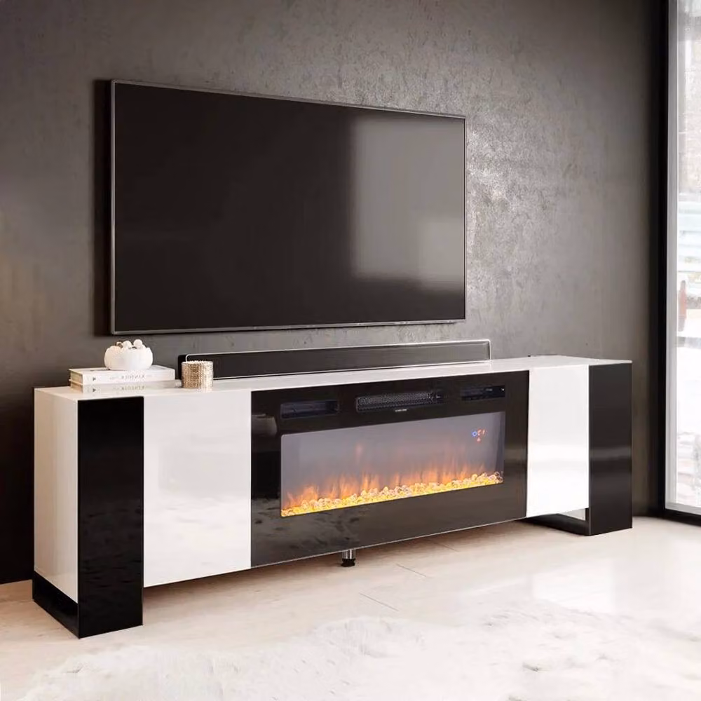 FORGEVIO Modern White Glossy Electric Fireplace TV Stand Unit Cabinet – 2
