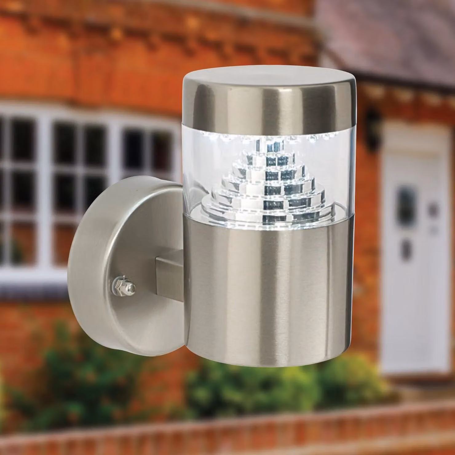 First Choice Lighting Set of 2 Pyramid Stainless Steel LED Outdoor Wall Lights in Silver – 2