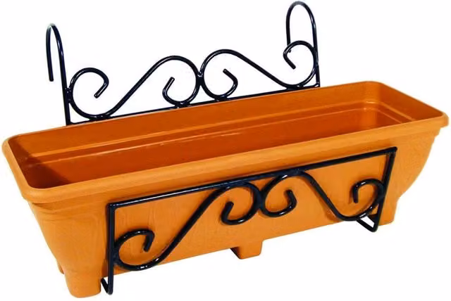 Garden Pride Scrolled Hanging Balcony Planter Trough Holder in Brown