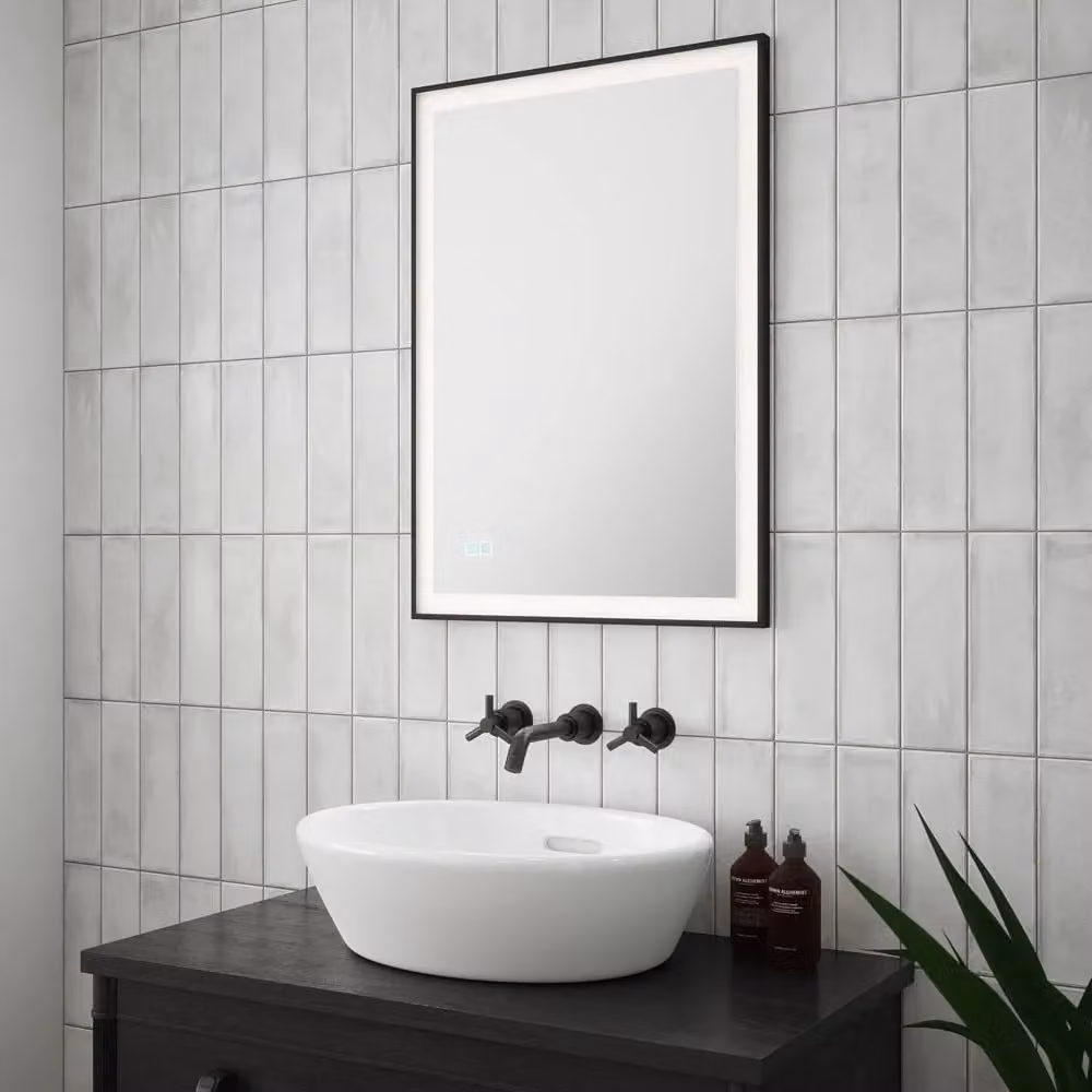 Loops Matt Black LED Bathroom Mirror with Demister and Tunable White Border W/H: 50 x 70 cm – 2
