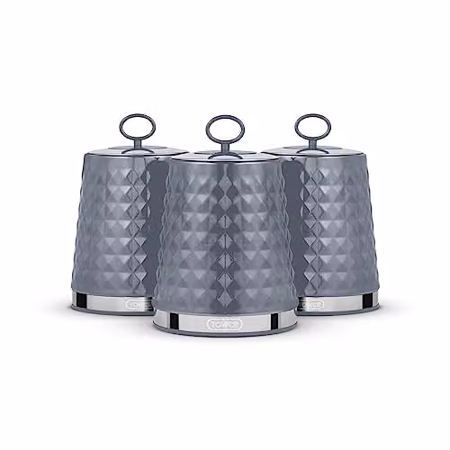 Tower Solitaire Set of 3 Airtight Grey Metal Storage Canisters – 1