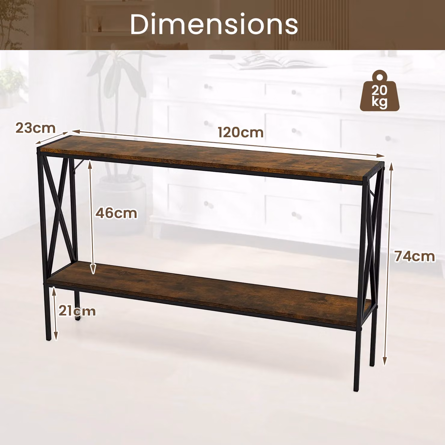 Costway Industrial 2-Tier Narrow Console Table in Brown – 5