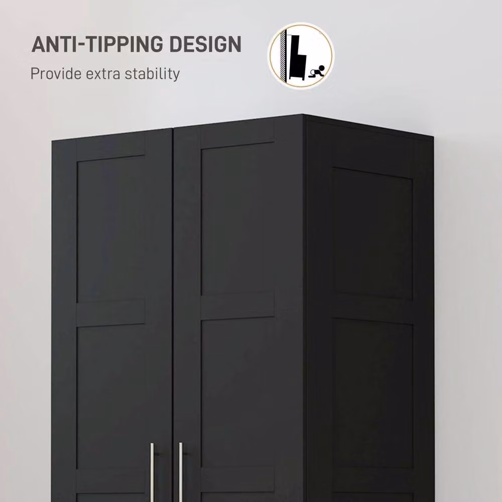 Wyld Haus Corarani Black 2 Door Wardrobe with Soft Close Hinged Doors, Hanging Rod and Internal Shelves, H 180 x W 80 x D 53.5 cm – 5