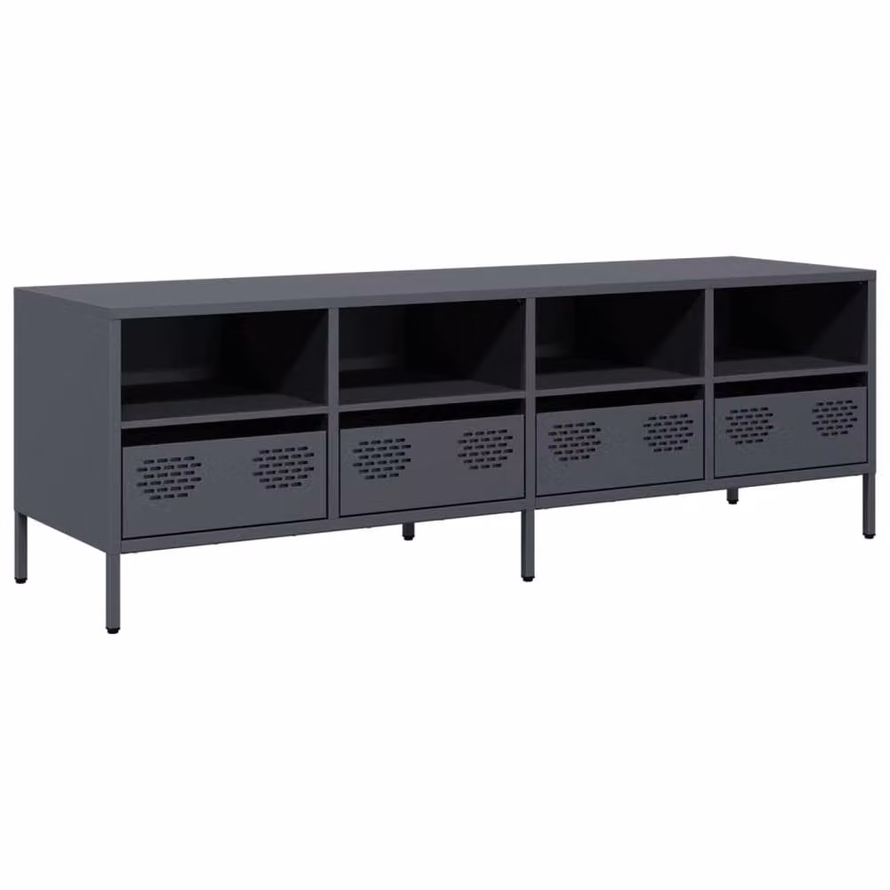 Berkfield Home TV Cabinet in Anthracite Dark Grey Matt Cold-rolled Steel W/D/H: 135 x 39 x 43.5 cm – 3