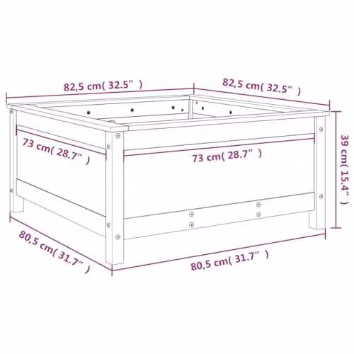 vidaXL Black Wooden Garden Planter Tub W/D/H: 82.5 x 82.5 x 39 cm – 3