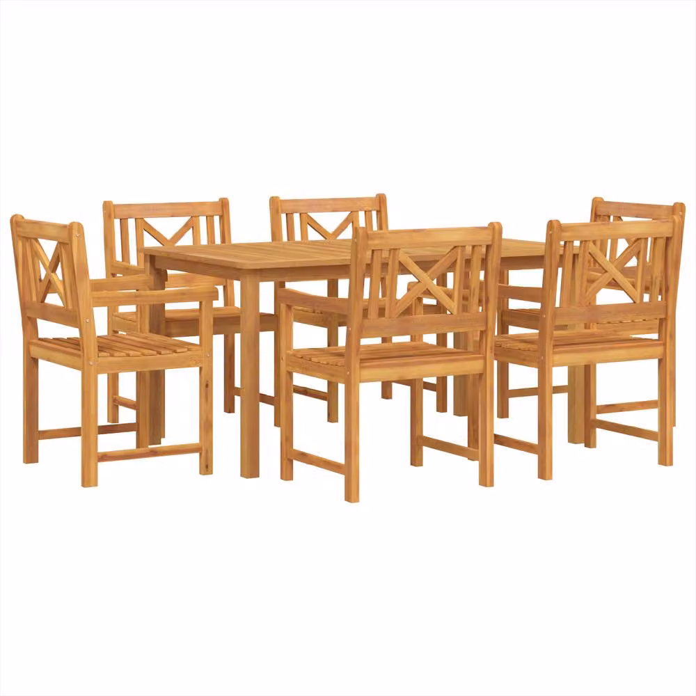 Berkfield Home 7 Piece Rustic Acacia Wood Garden Dining Set in Brown – 2