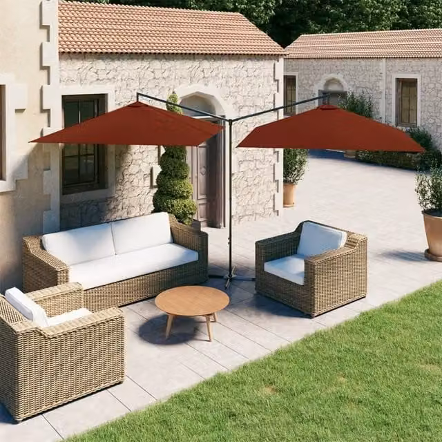 Berkfield Home Double Cantilever Garden Parasol with Steel Pole, Terracotta Brown, W: 600 cm, D: 300 cm, H: 300 cm – 1