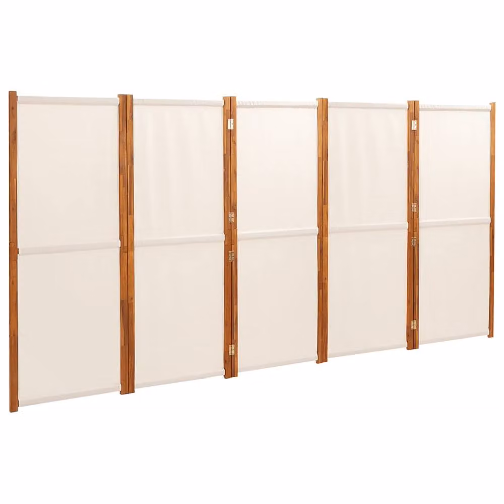 Berkfield Home 5-Panel Acacia Wood Room Divider in Beige and White, W/H: 350 x 180 cm – 2