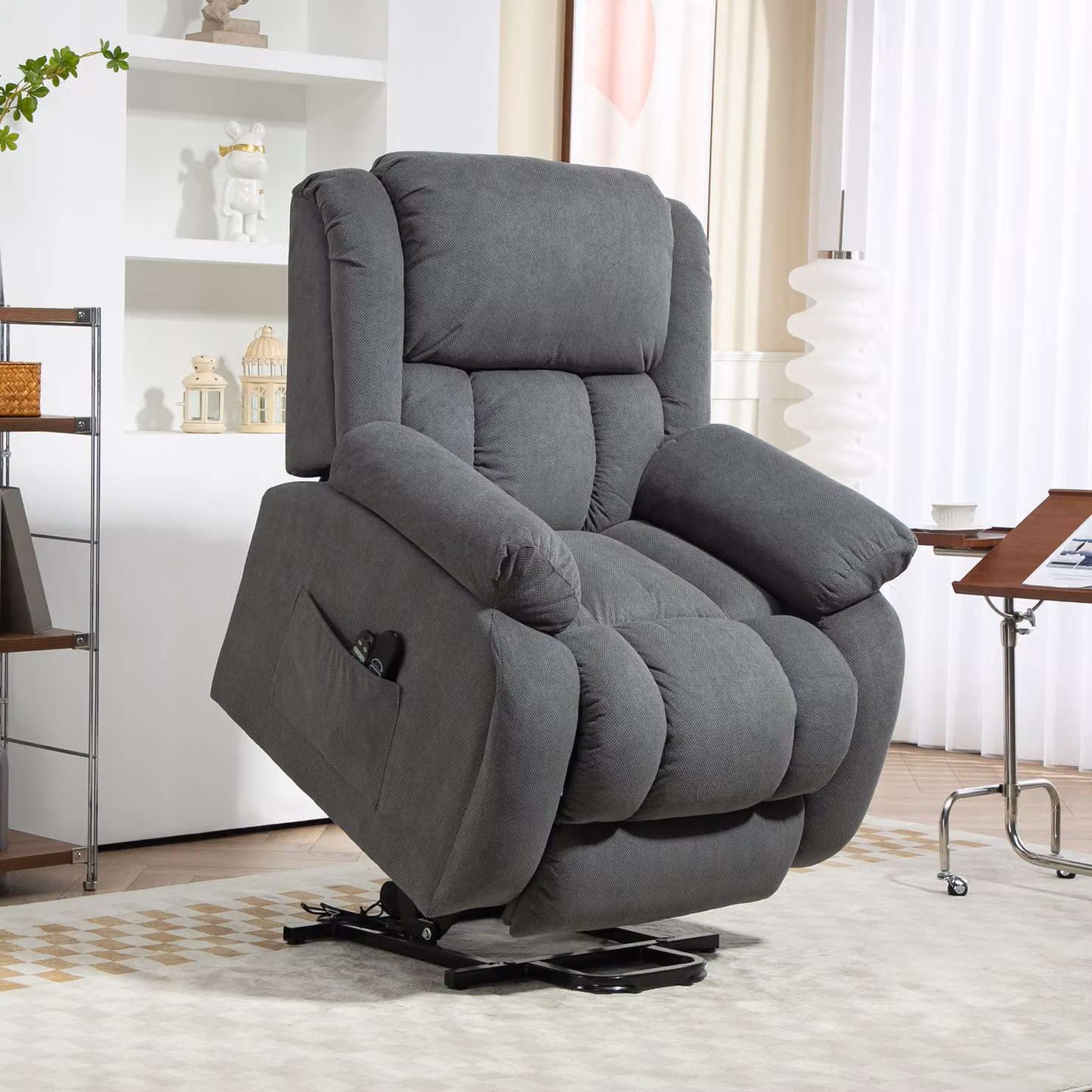 HOMCOM Electric Recliner Lift Chair with Vibration Massage, Heat, USB Port and Wide Seat in Grey Velvet Fabric – 2