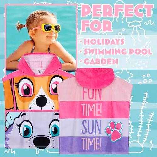 Get Trend Paw Patrol Hooded Towelling Poncho for Kids, Pink – 2