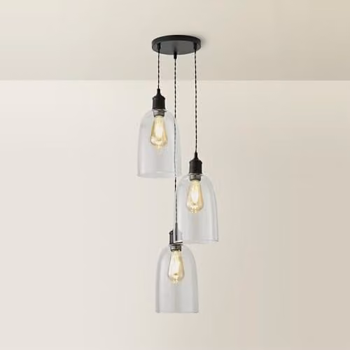 ValueLights Kira Glass Cloche Dome 3 Drop Cluster Ceiling Pendant Light in Matte Black