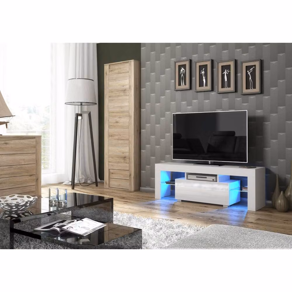 Creative Furniture Floe TV Unit in White with Glossy Finish, W: 130 cm, D: 35 cm, H: 45 cm – 2