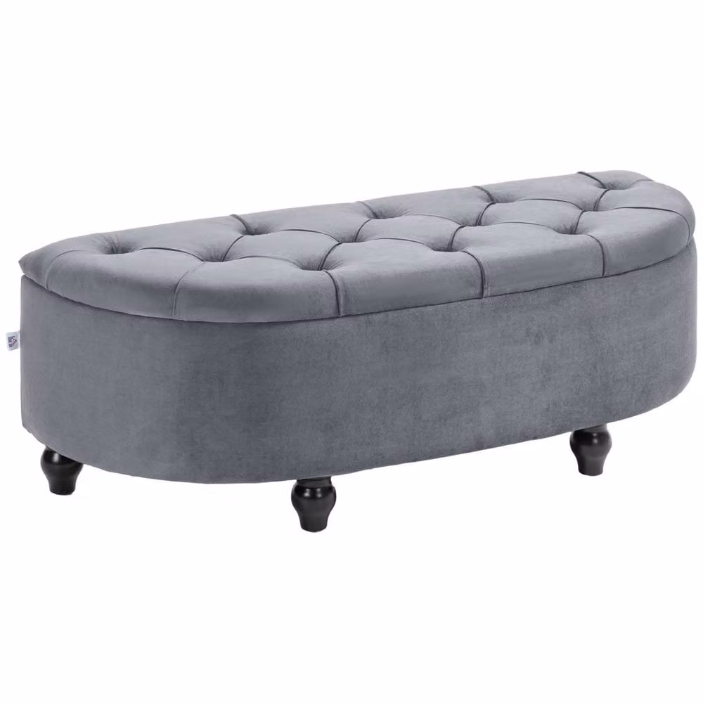 Wyld Haus Rafili Semi Circle Storage Bench with Tufted Velvet Seat in Dark Grey – 2