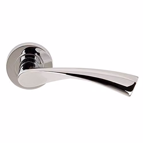 Golden Grace Astrid Aluminium Door Handles on Round Rose in Polished Chrome, Pair