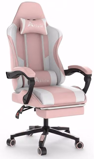 Alivio Ergonomic Gaming Chair in Pink with Footrest, Reclining Backrest, Lumbar Support and Headrest