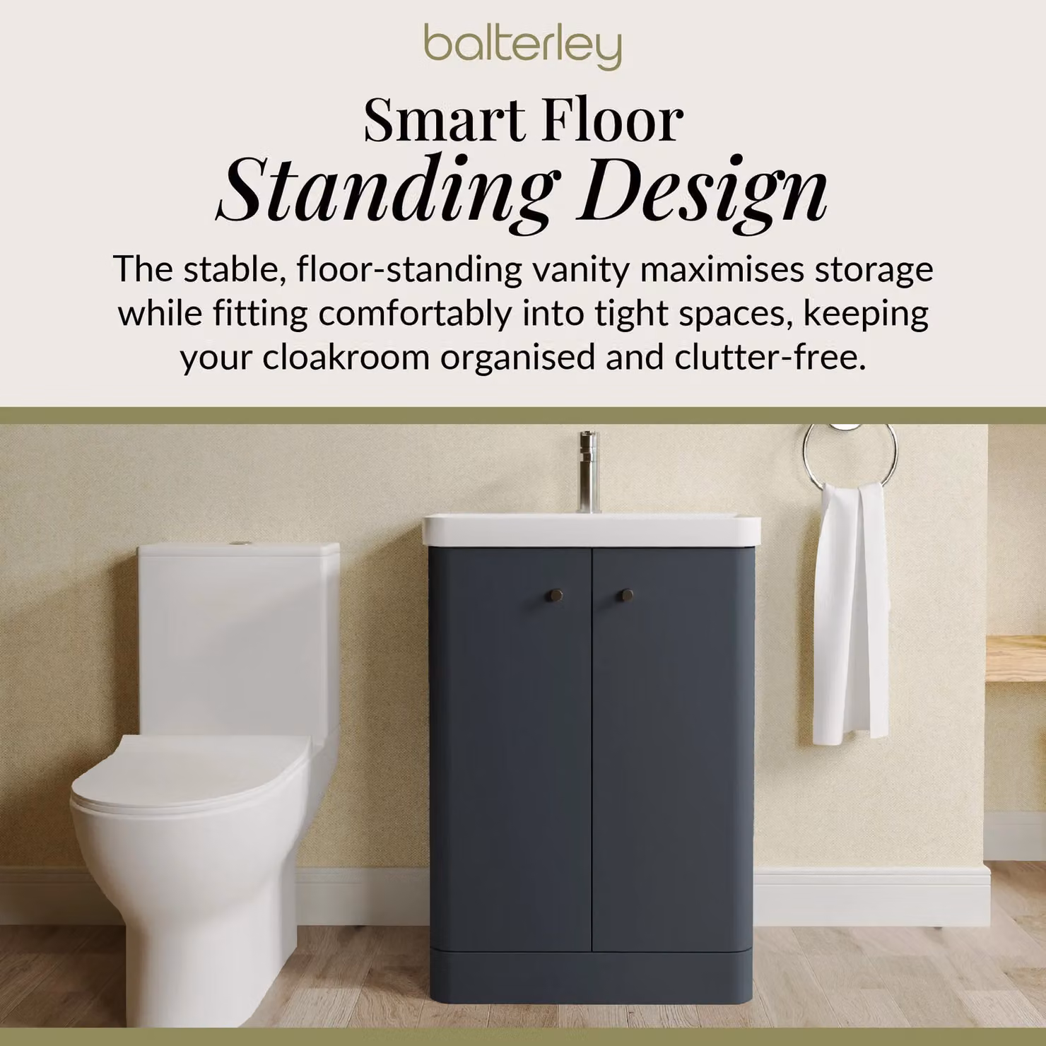 Balterley Floor Standing 2 Door Bathroom Vanity Unit with Tap and Toilet Pack, Dark Grey – 3