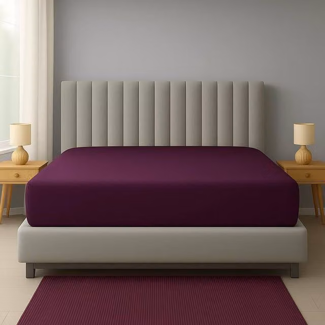 Homes-Linen Extra Deep Polycotton Easy Care Fitted Sheet in Purple, Size: Single, W/D/H: 90 x 200 x 40 cm