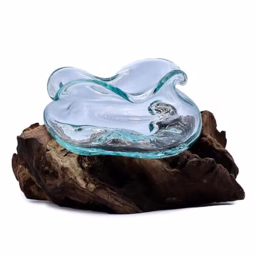 Ancient Wisdom Handmade Molten Recycled Glass Wavy Bowl in Transparent – 1