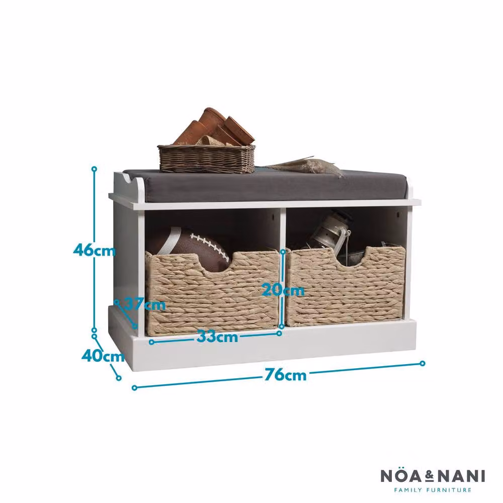 Nöa and Nani Stockholm Storage Bench in White with 2 Brown Rattan Baskets – 2