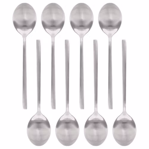 Argon Tableware Stainless Steel Dessert Spoons, Silver, Pack of 8