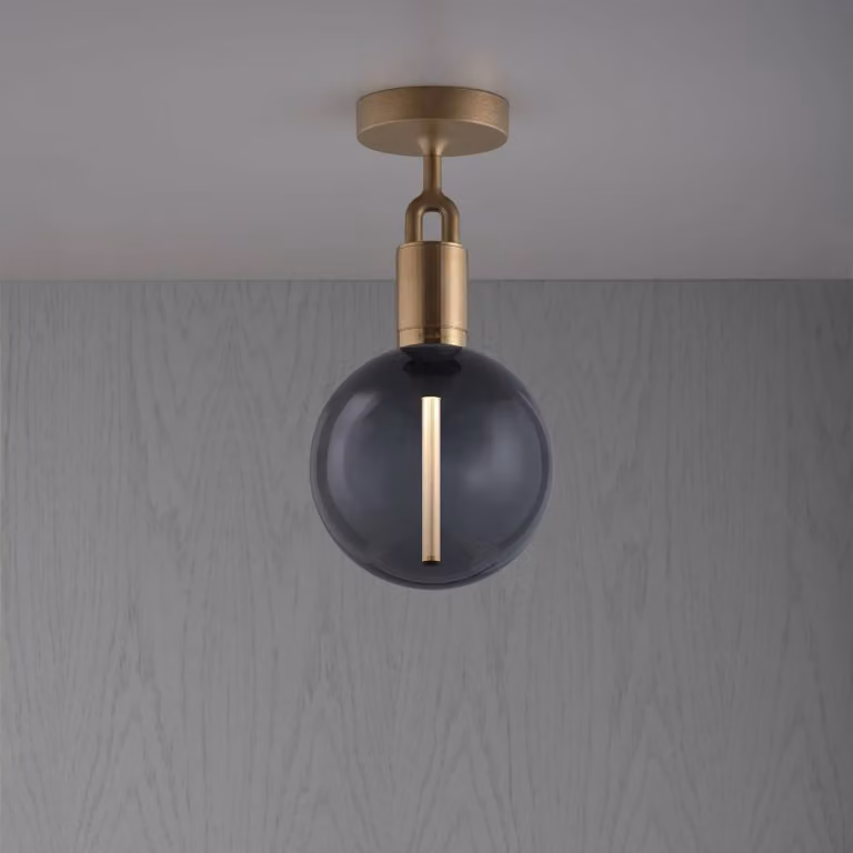 Buster + Punch Forked Ceiling Light with Grey Glass Sphere in Gold/Brass or Black Metal