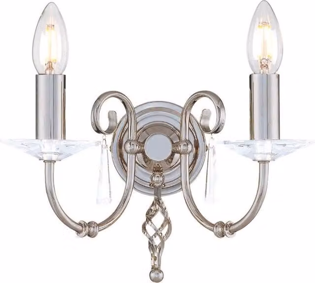 Netlighting Aegean 2 Light Indoor Candle Wall Light in Grey and Polished Nickel with E14 Base