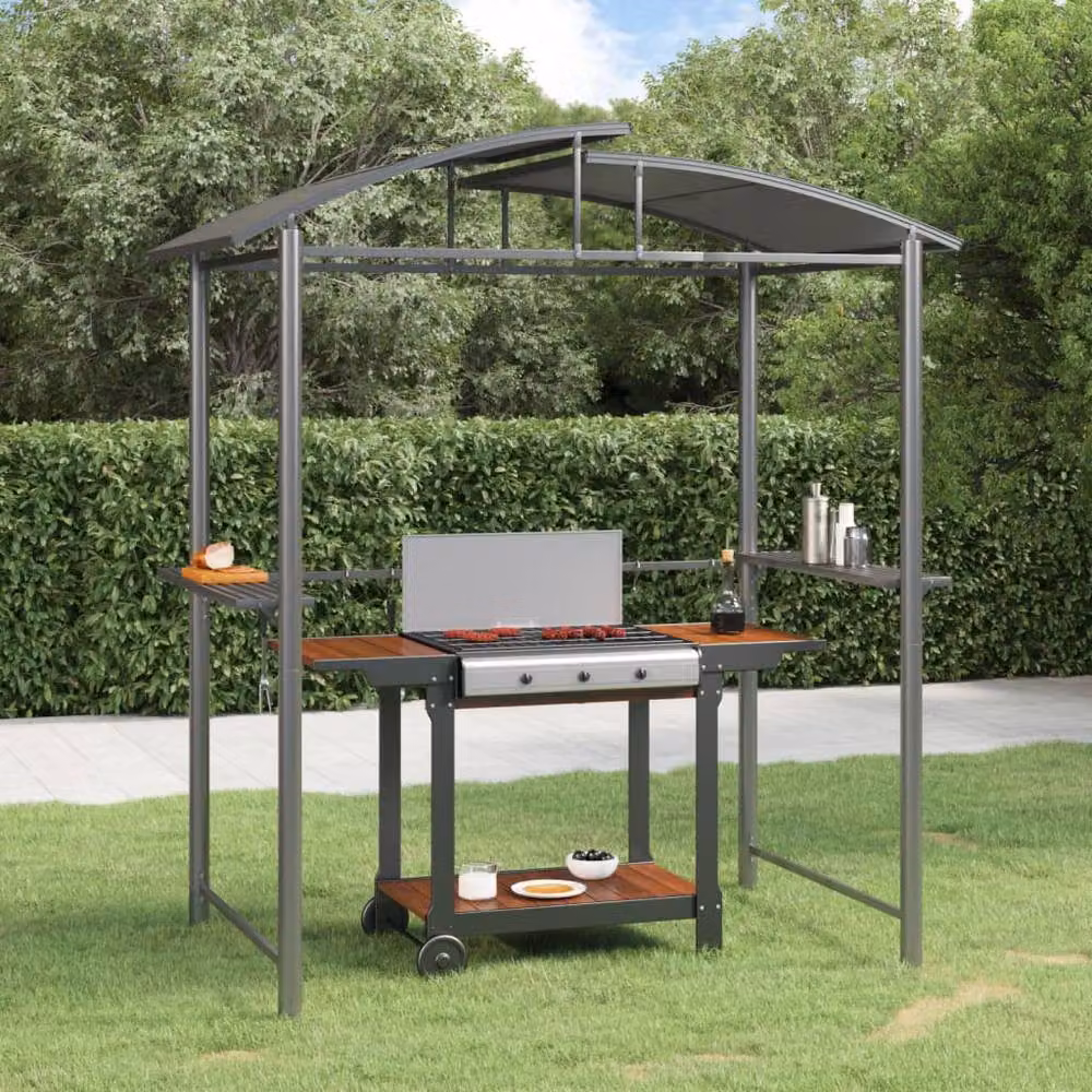 Berkfield Home Curved BBQ Gazebo with Side Shelves in Anthracite, W/D/H: 210 x 114 x 230 cm – 2