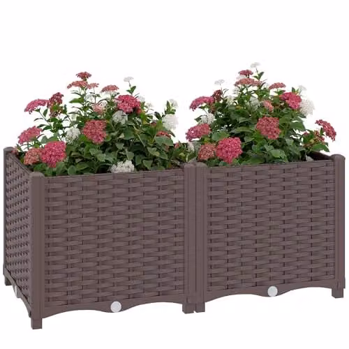 Outsunny Brown Plastic Raised Garden Bed with Legs and Drainage Holes W/D/H: 80 x 40 x 37 cm