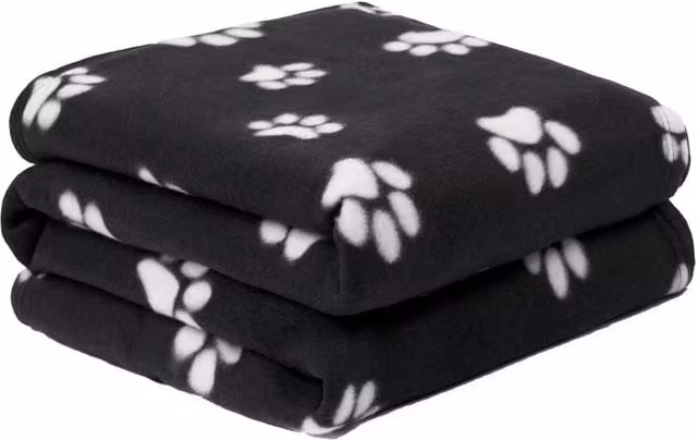OHS Black Paw Print Polar Fleece Microfibre Throw