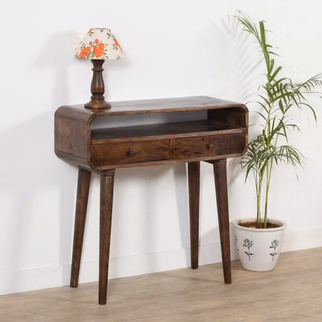IH Design Malena Dark Mango Wood Console Table with 2 Drawers, Dark Brown, W/D/H: 90 x 35 x 90 cm – 1