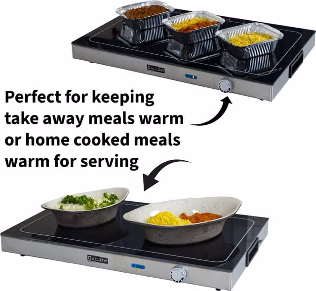 Callow Electric Plate Warmer and Glass Food Heater, Silver and Grey, W: 56 cm, D: 38 cm