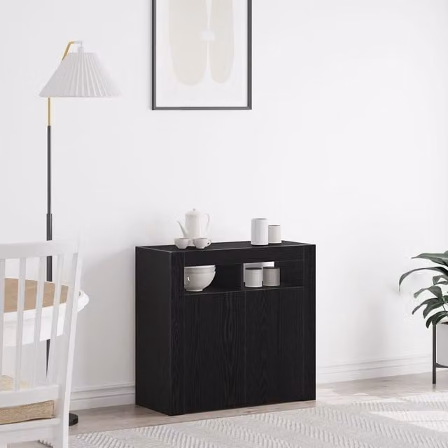 Berkfield Home Modern Sideboard with Integrated LED Lights in Black Oak, W/D/H: 80 x 35 x 75 cm – 1
