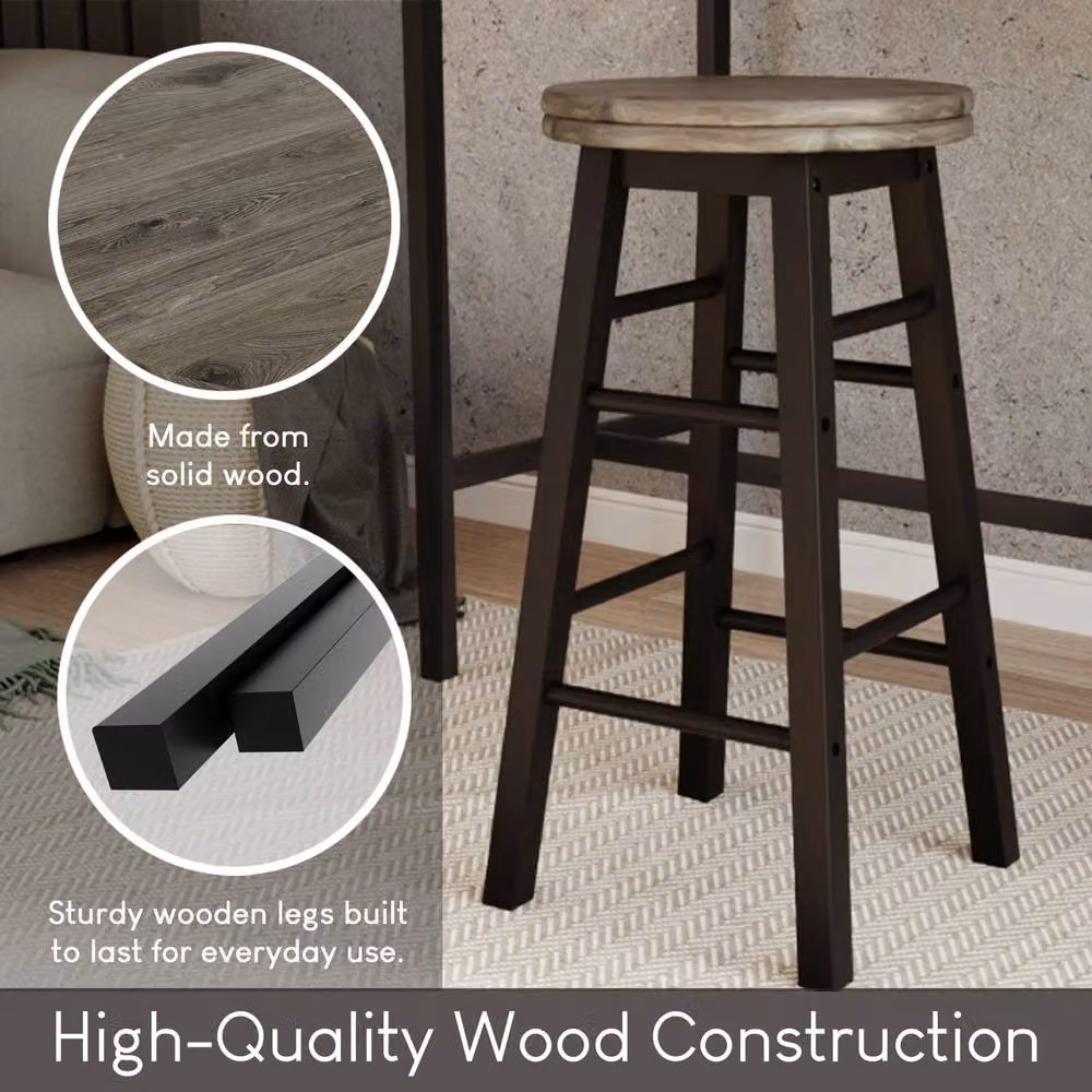 HD Designs Set of 2 Black Wooden Revolving Bar Stools for Kitchen and Dining Rooms – 2