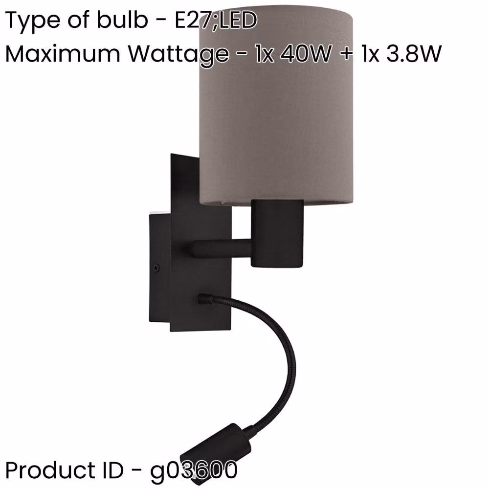 Loops Modern Black LED Wall Light with Fabric Cylinder Shade – 2