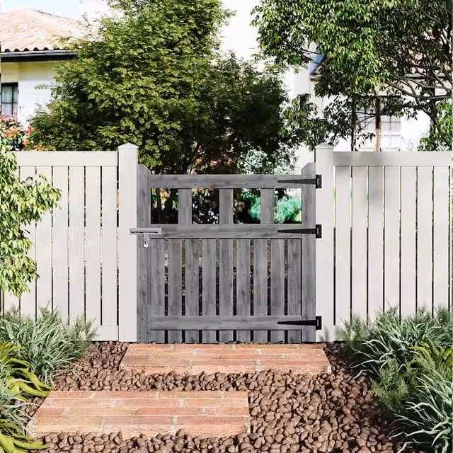 Komore Grey Wooden Single Garden Fence Gate with Square Gap Design, Width: 90 cm