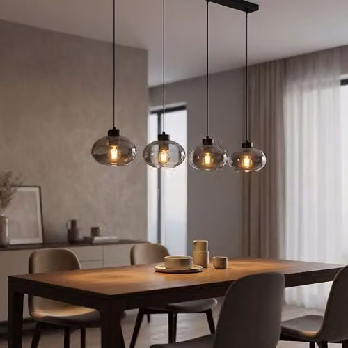 Netlighting Shaun Bar Pendant Light in Black with Smoke Glass, 4x E27, H x W x D: 120 x 18 x 96 cm – 3