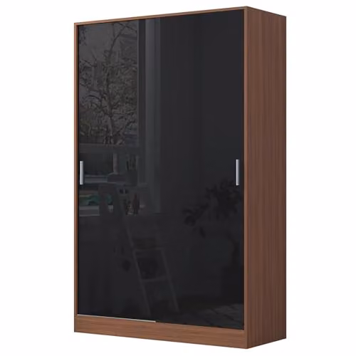 Reflect 2 Door Sliding Wardrobe in Black Gloss and Walnut Matt Finish, H 180 x W 120 x D 58 cm – 3