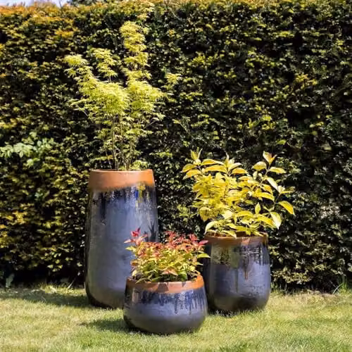 Primrose Terracotta Round Planter in Grey and Blue, Height: 42 cm – 3