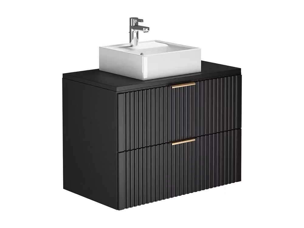 Vente-unique Wall-Mounted Ribbed Bathroom Unit with Free-Standing Basin in Black Matt – 2