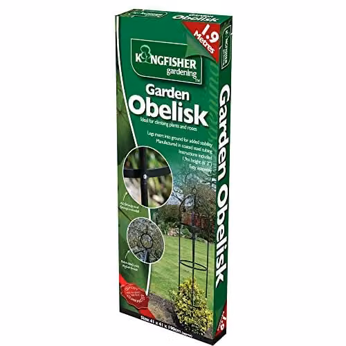 Kingfisher Black Steel Garden Obelisk Support for Climbing Plants, H: 190 cm, W: 41 cm, D: 41 cm
