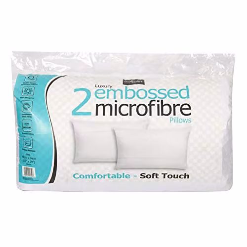 Easy Comfort Twin Embossed Microfibre Pillows in White, Medium Support, Pack of 2