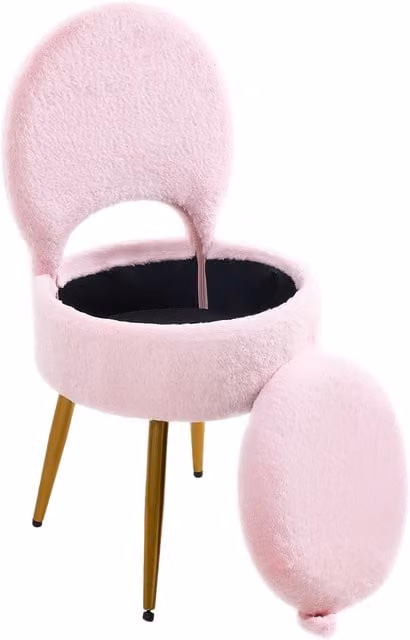 Livingandhome Modern Upholstered Dressing Table Chair with Hidden Storage in Pink and Gold