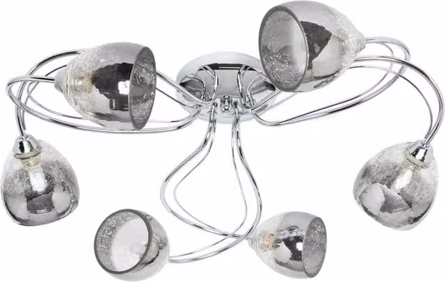 Litecraft 6 Light Semi Flush Ceiling Light with Grey Glass Shades in Chrome