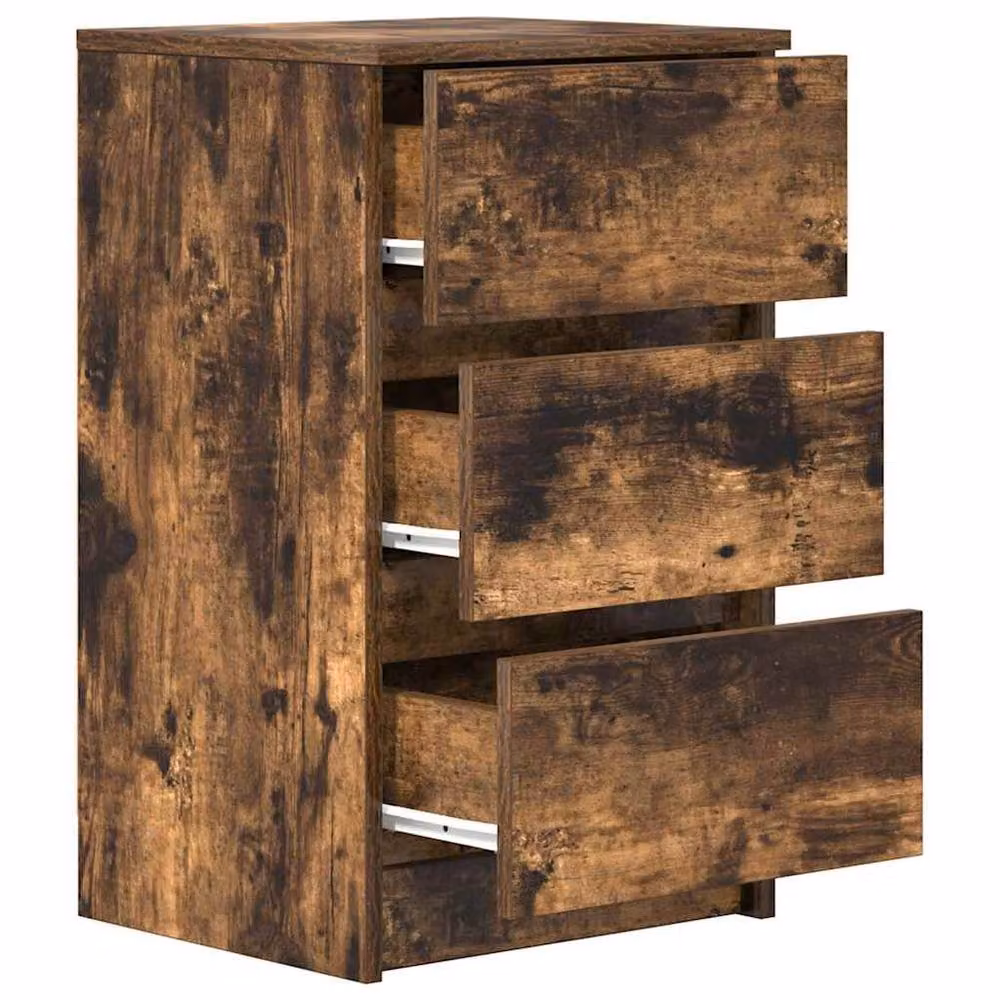 Berkfield Home Set of 2 Durable Bedside Cabinets with 3 Drawers, Smoked Oak, Brown, W/D/H: 39 x 35 x 65 cm – 5