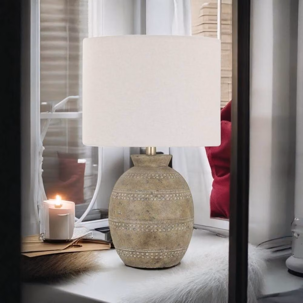 Minster Ceramic Table Lamp in Stone, W: 28 cm, D: 28 cm, H: 24 cm – 2