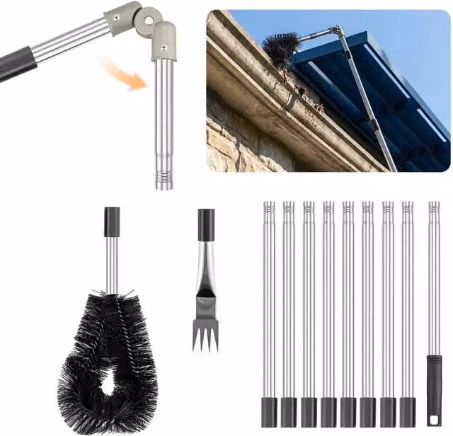 EONLION 4M Telescopic Roof Gutter Cleaning Tool Kit in Black with Stainless Steel Components – 1