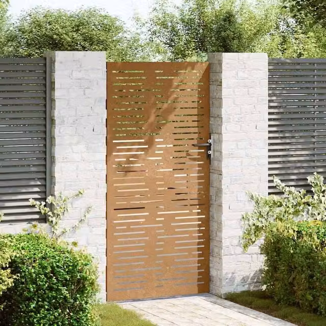 Berkfield Home Beautiful Garden Gate in Brown Corten Steel with Square Design, W: 85 cm, H: 175 cm