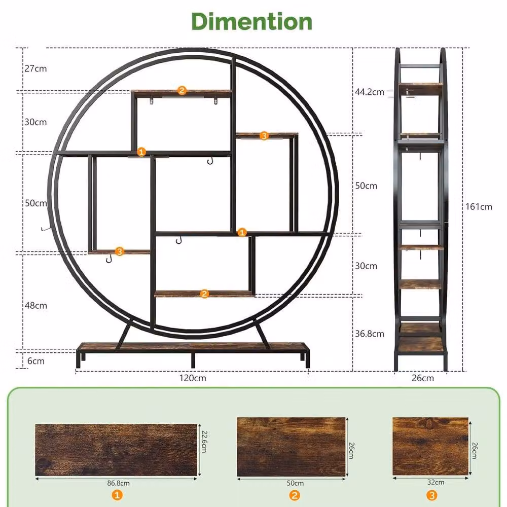 EONLION 7-Tiered Industrial Metal Plant Stand with Grow Light in Brown, W: 120 cm, D: 40 cm, H: 161 cm – 2