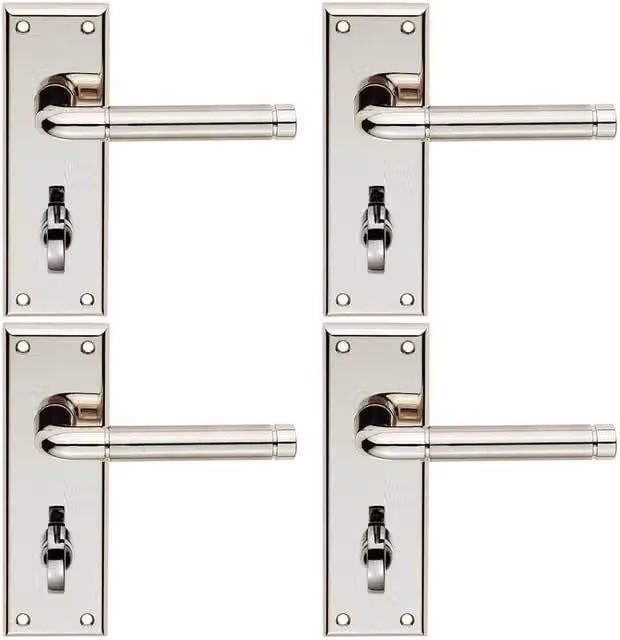 Loops 4x Pair Round Bar Lever Bathroom Backplate in Polished and Satin Nickel, W: 150 mm, H: 50 mm